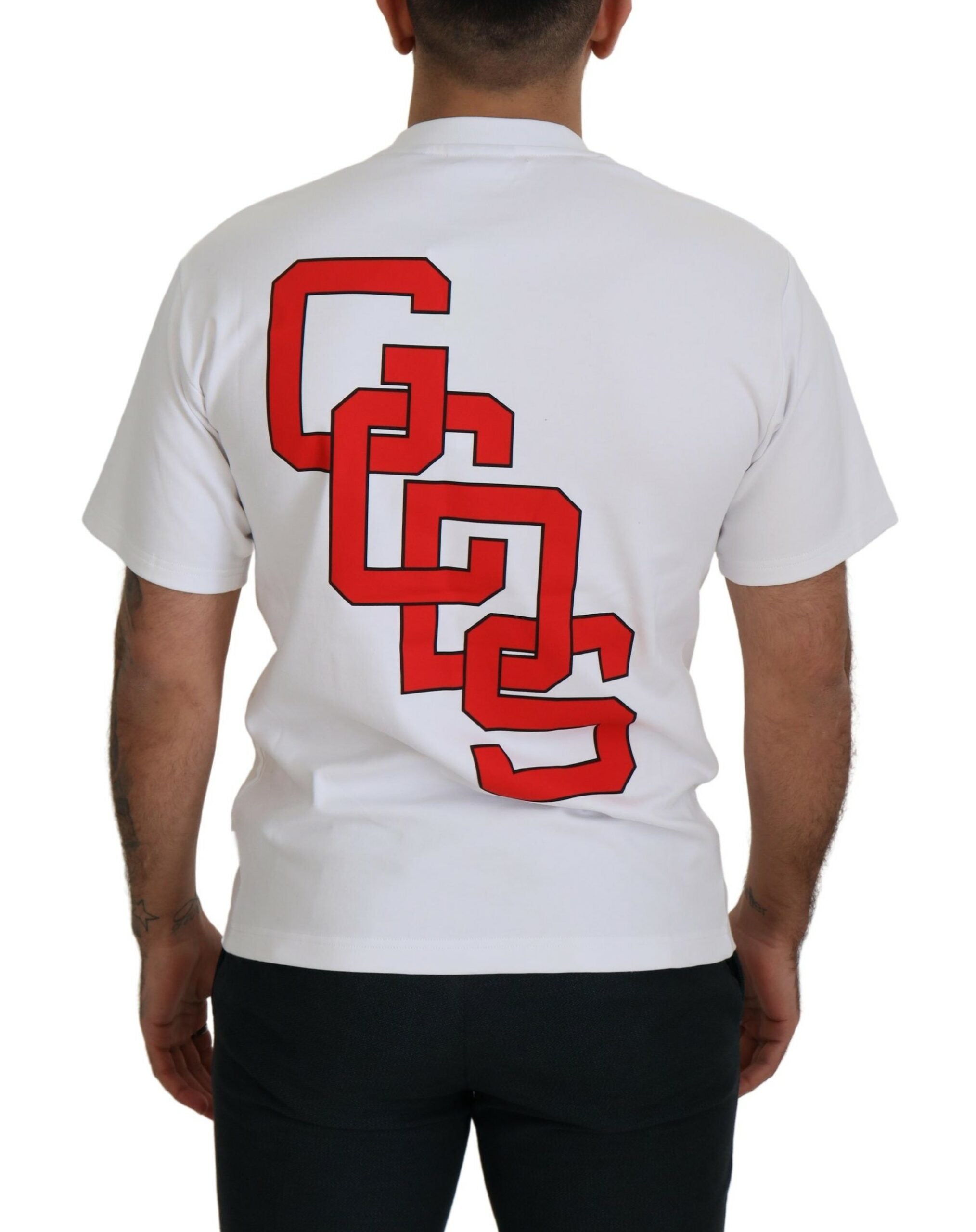 GCDS white T-shirt with logo print and short sleeves in cotton