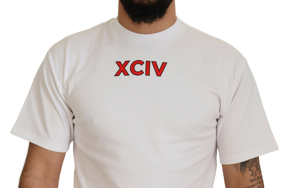 GCDS white T-shirt with logo print and short sleeves in cotton