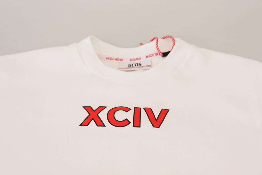 GCDS white T-shirt with logo print and short sleeves in cotton