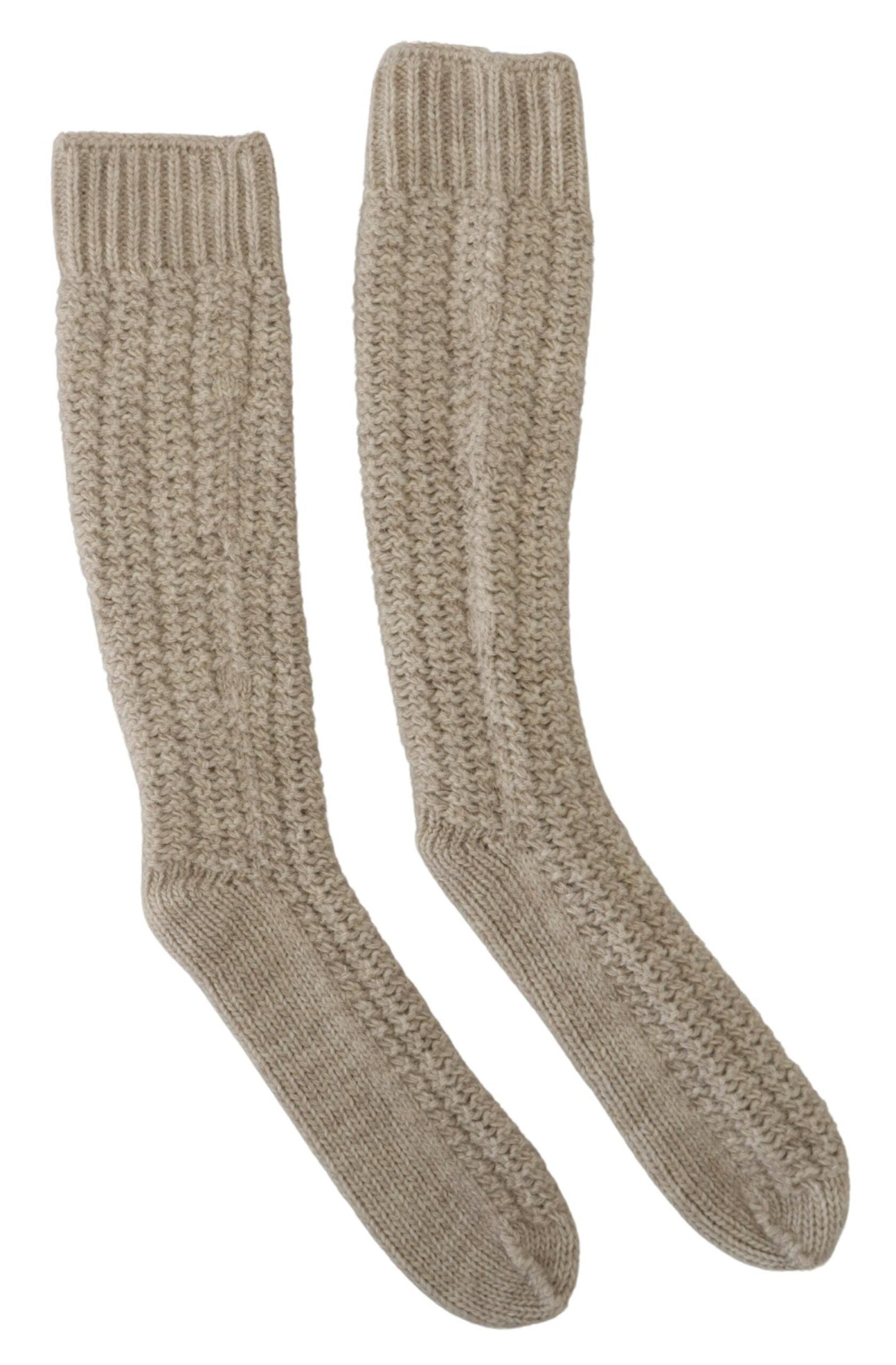 Dolce & Gabbana Beige Wool Knit Calf Length Women's Socks