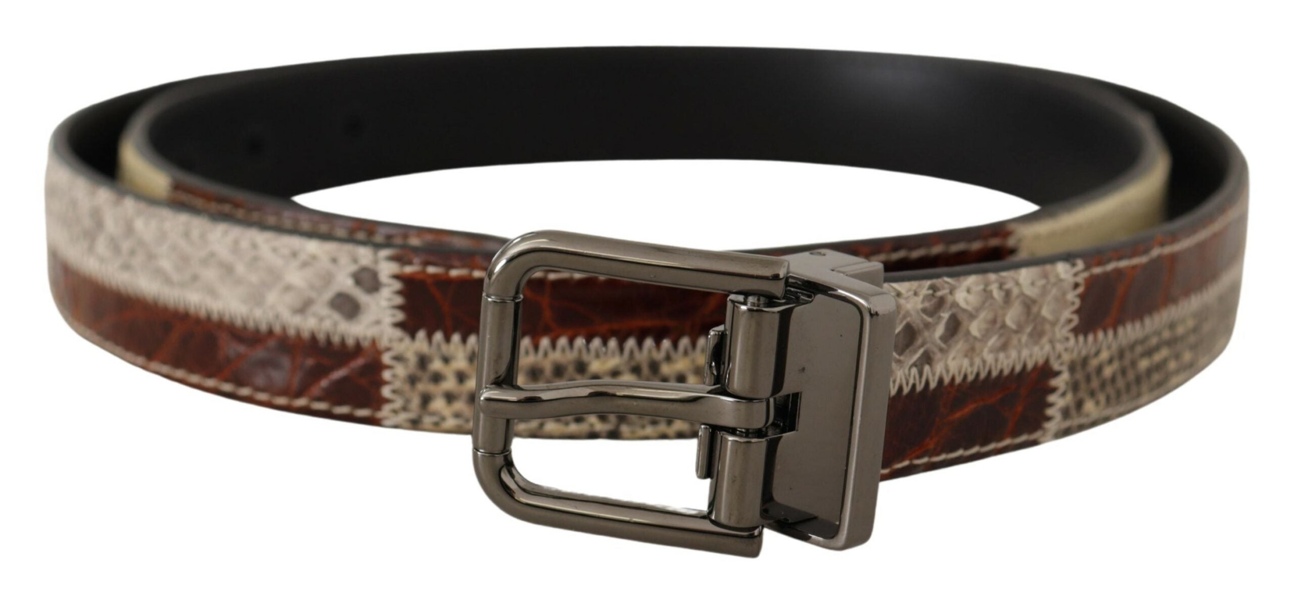 Dolce & Gabbana Multicolor Exotisches Leder Patchwork Metallgürtel