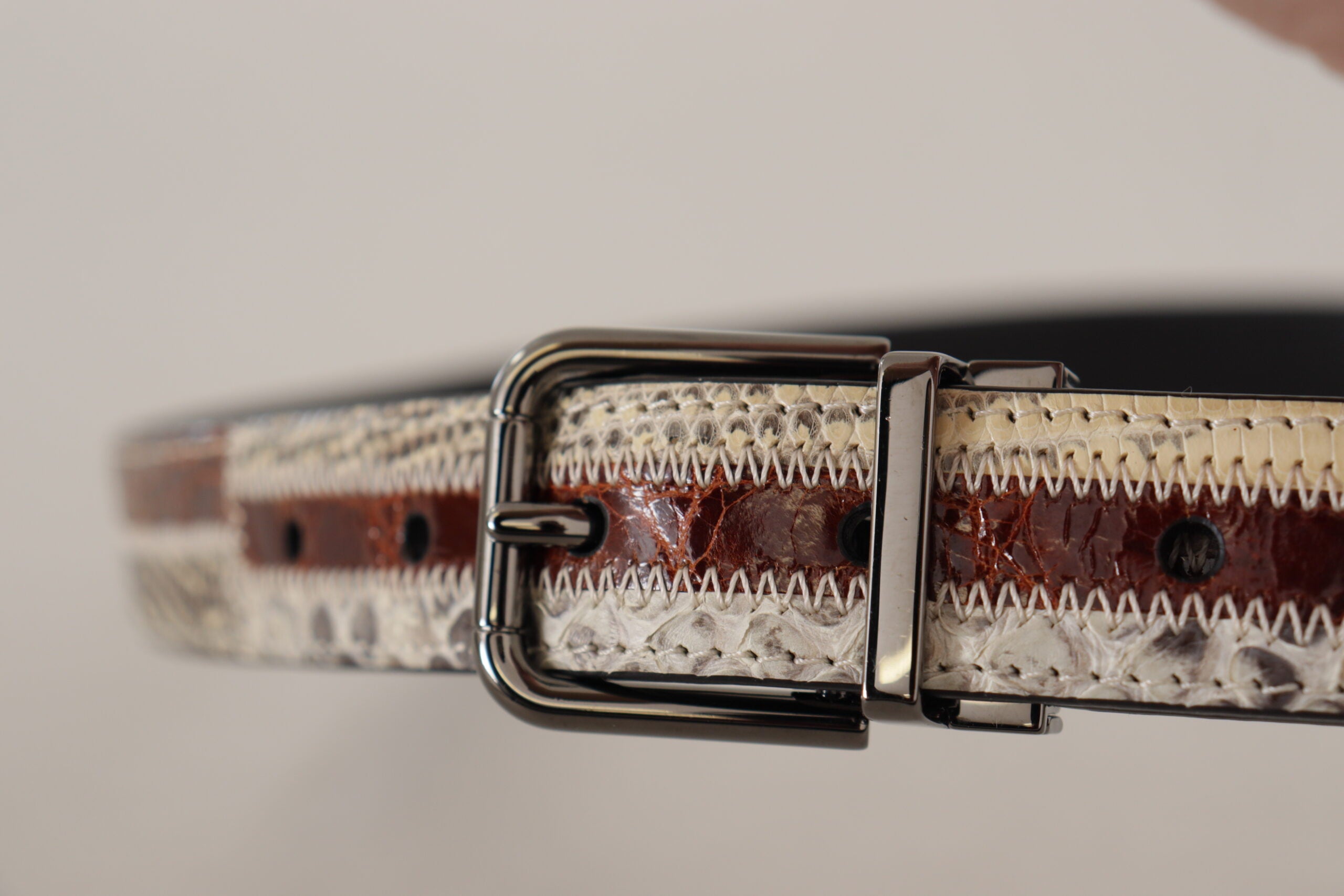 Dolce & Gabbana Multicolor Exotisches Leder Patchwork Metallgürtel