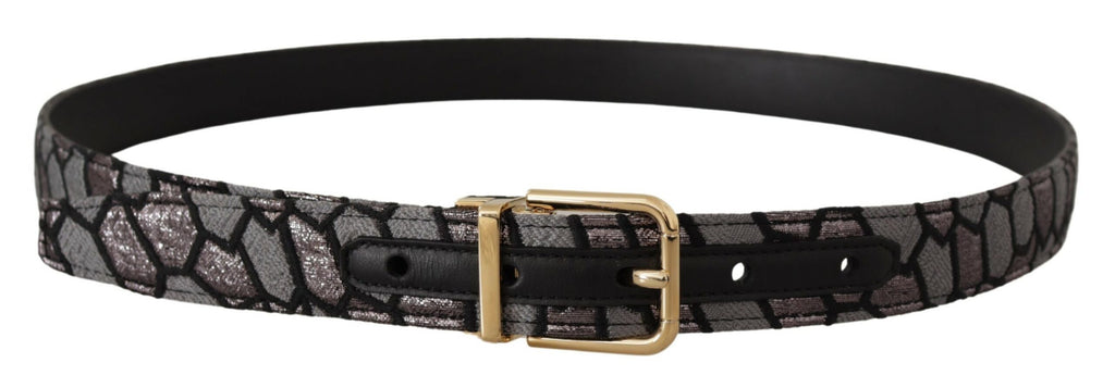 Dolce & Gabbana Mehrfarbiger Patchwork-Gürtel aus Leder mit goldenem Jaquardmuster