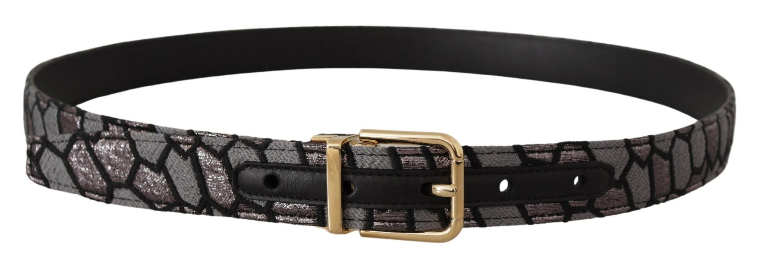 Dolce & Gabbana Mehrfarbiger Patchwork-Gürtel aus Leder mit goldenem Jaquardmuster