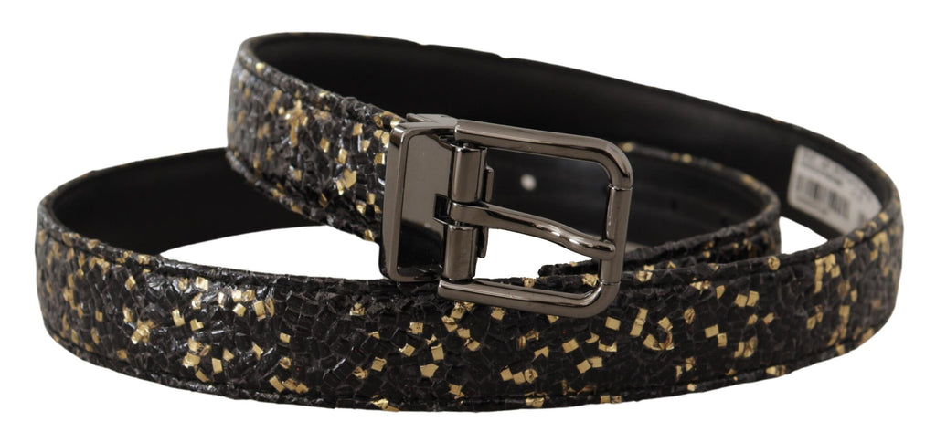Dolce & Gabbana Gold Black Two-Tone Leather Chrome Buckle Belt