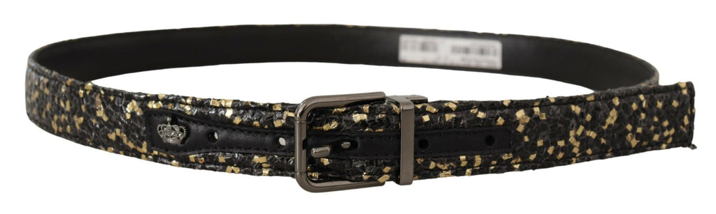 Dolce & Gabbana Gold Black Two-Tone Leather Chrome Buckle Belt