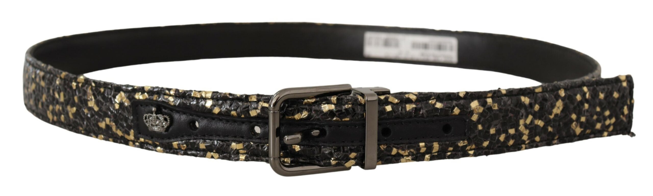 Dolce & Gabbana Gold Black Two-Tone Leather Chrome Buckle Belt