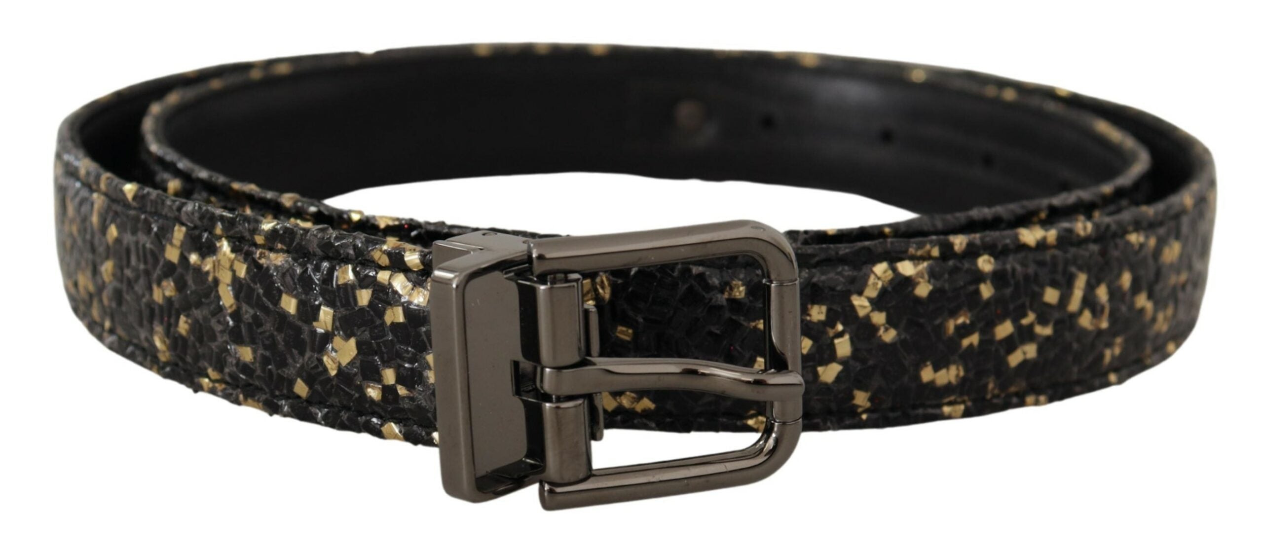 Dolce & Gabbana Gold Black Two-Tone Leather Chrome Buckle Belt