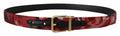 Dolce & Gabbana Red Jacquard Rose Leather Belt with Gold Metal Buckle