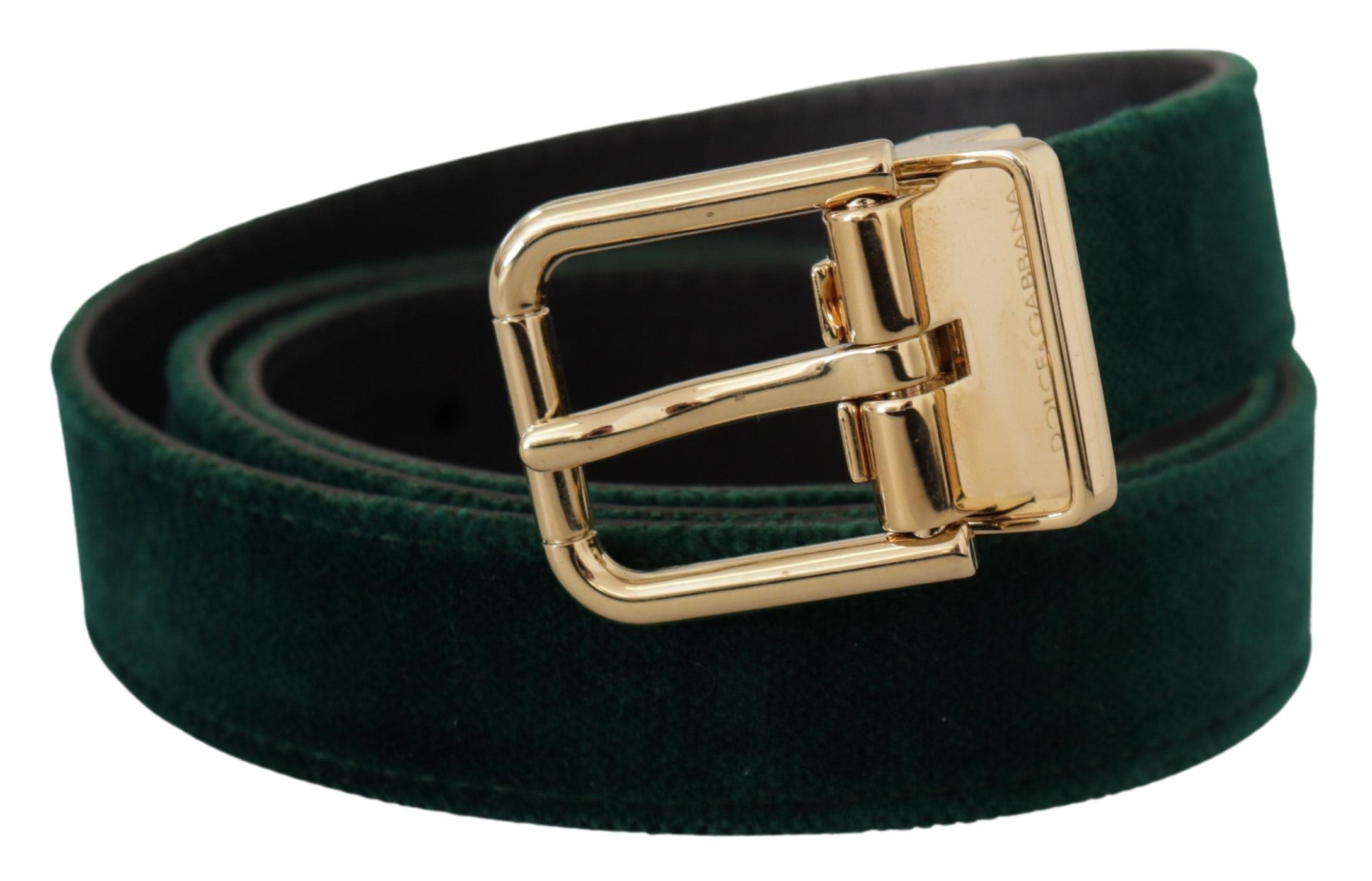 Dolce & Gabbana Green Velvet Leather Belt with Gold Metal Logo