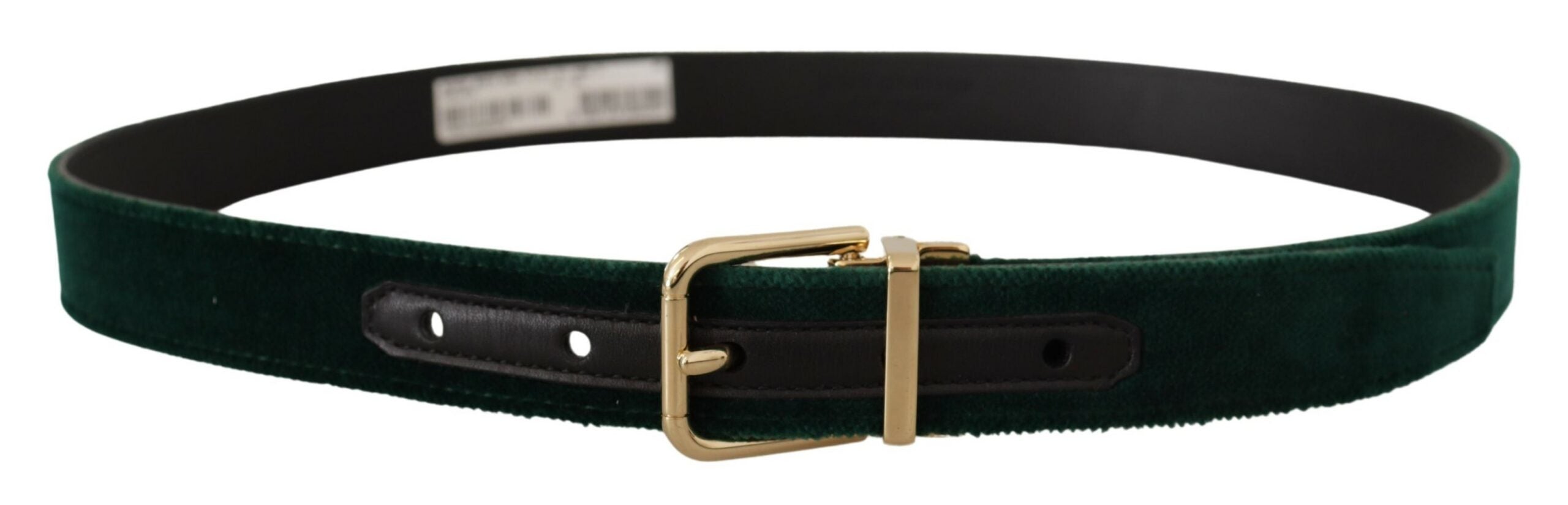Dolce & Gabbana Green Velvet Leather Belt with Gold Metal Logo