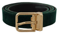 Dolce & Gabbana Green Velvet Leather Belt with Gold Metal Logo