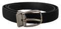 Dolce & Gabbana Schwarzer Grosgrain-Ledergürtel mit silberner Logoschnalle