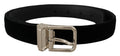 Dolce & Gabbana Black Velvet Silver-Tone Metal Logo Buckle Belt