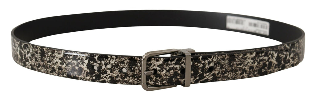 Dolce & Gabbana Schwarzer Marmor Print Leder Silberne Logoschnalle Gürtel