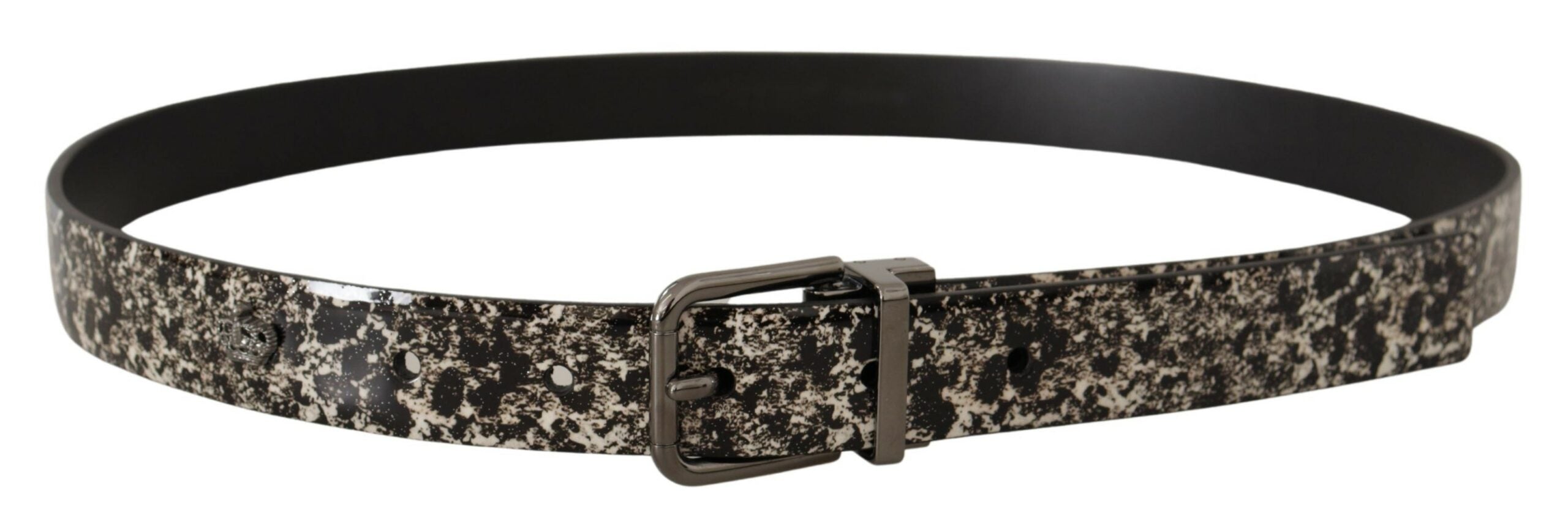 Dolce & Gabbana Black Leather Marble Belt with Grey Logo