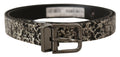 Dolce & Gabbana Black Leather Marble Belt with Grey Logo