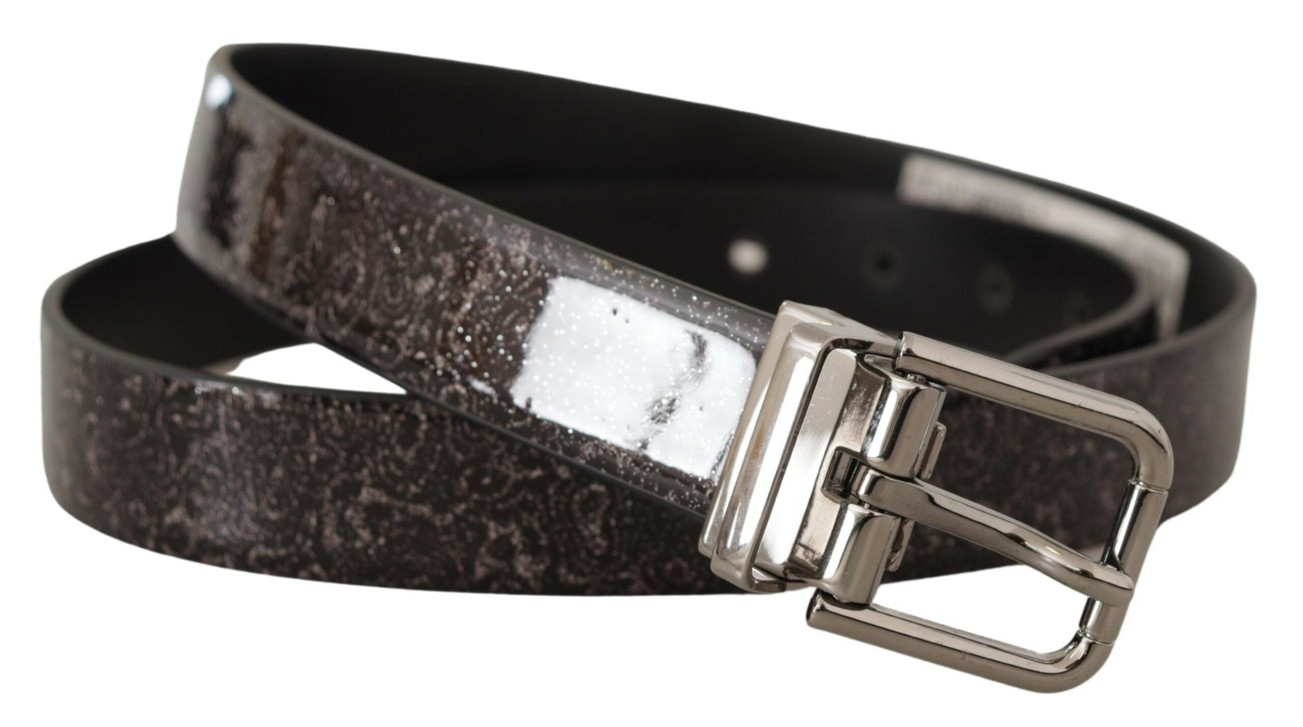 Dolce & Gabbana Schwarzer Goccia Glitter Lackleder Schnalle Vernice Gürtel