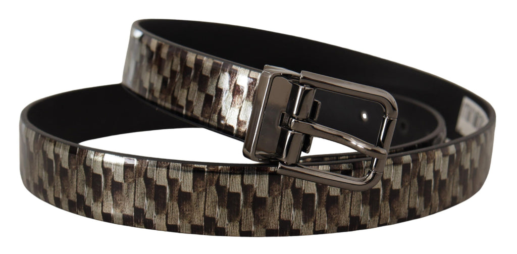 Dolce & Gabbana Brauner Fischgrätenleder Gürtel grau