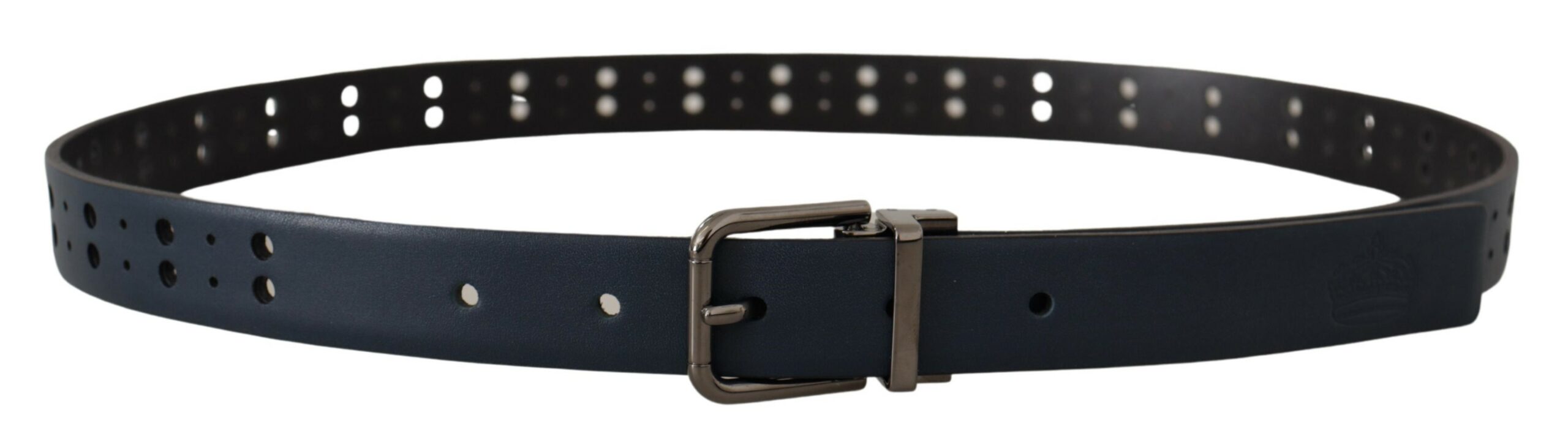 Dolce & Gabbana Blue Perforated Skinny Leather Belt with Metal Buckle