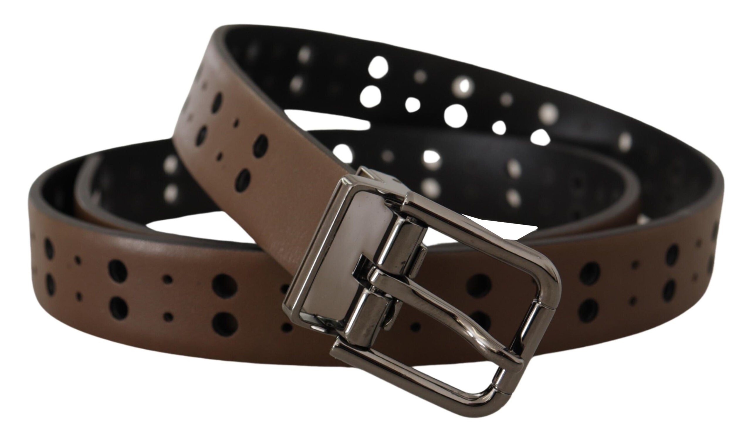 Dolce & Gabbana Dunkelbrauner perforierter Ledergürtel aus Metall