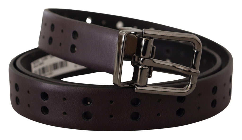 Dolce & Gabbana Burgundy Leather Belt with Perforated Metal Buckle