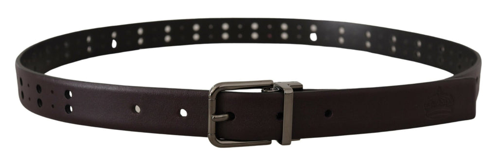 Dolce & Gabbana Burgundy Leather Belt with Perforated Metal Buckle