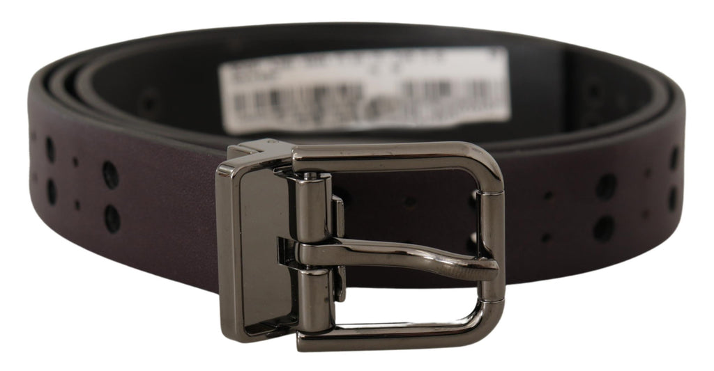 Dolce & Gabbana Burgundy Leather Belt with Perforated Metal Buckle