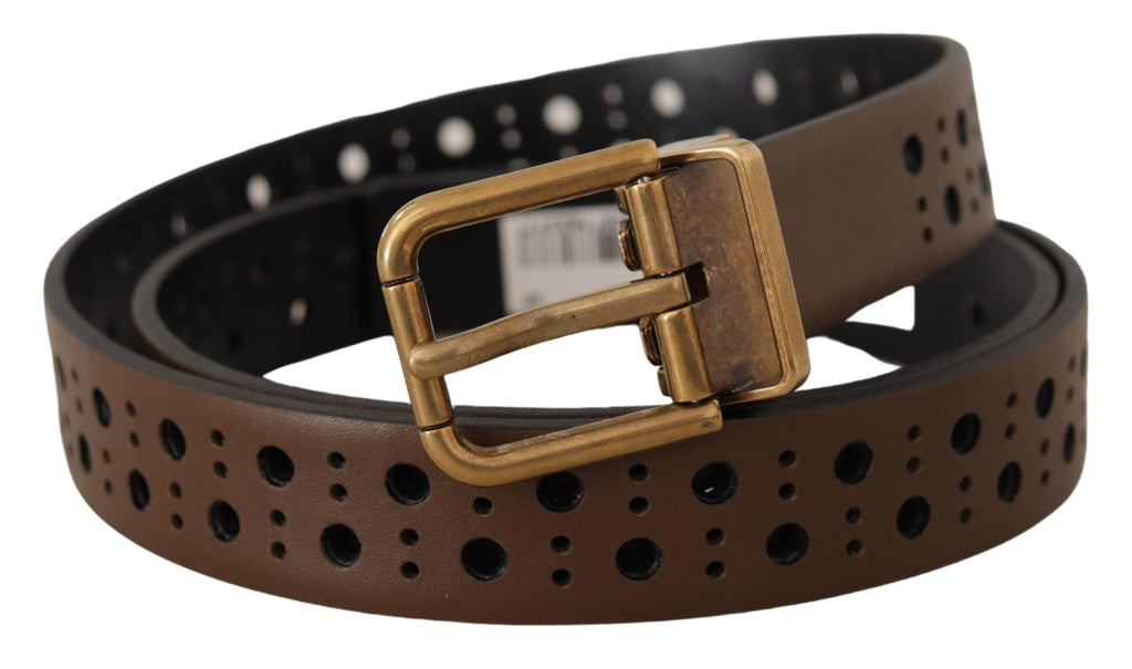 Dolce & Gabbana Brauner Leder Gürtel mit perforierter Krone