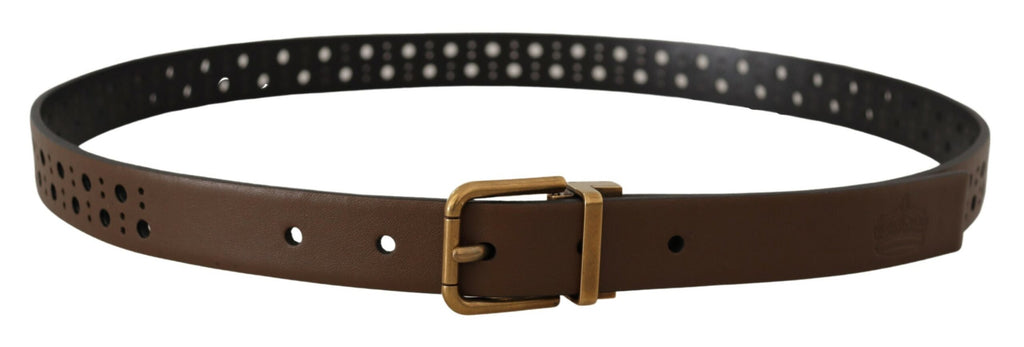 Dolce & Gabbana Brauner Leder Gürtel mit perforierter Krone