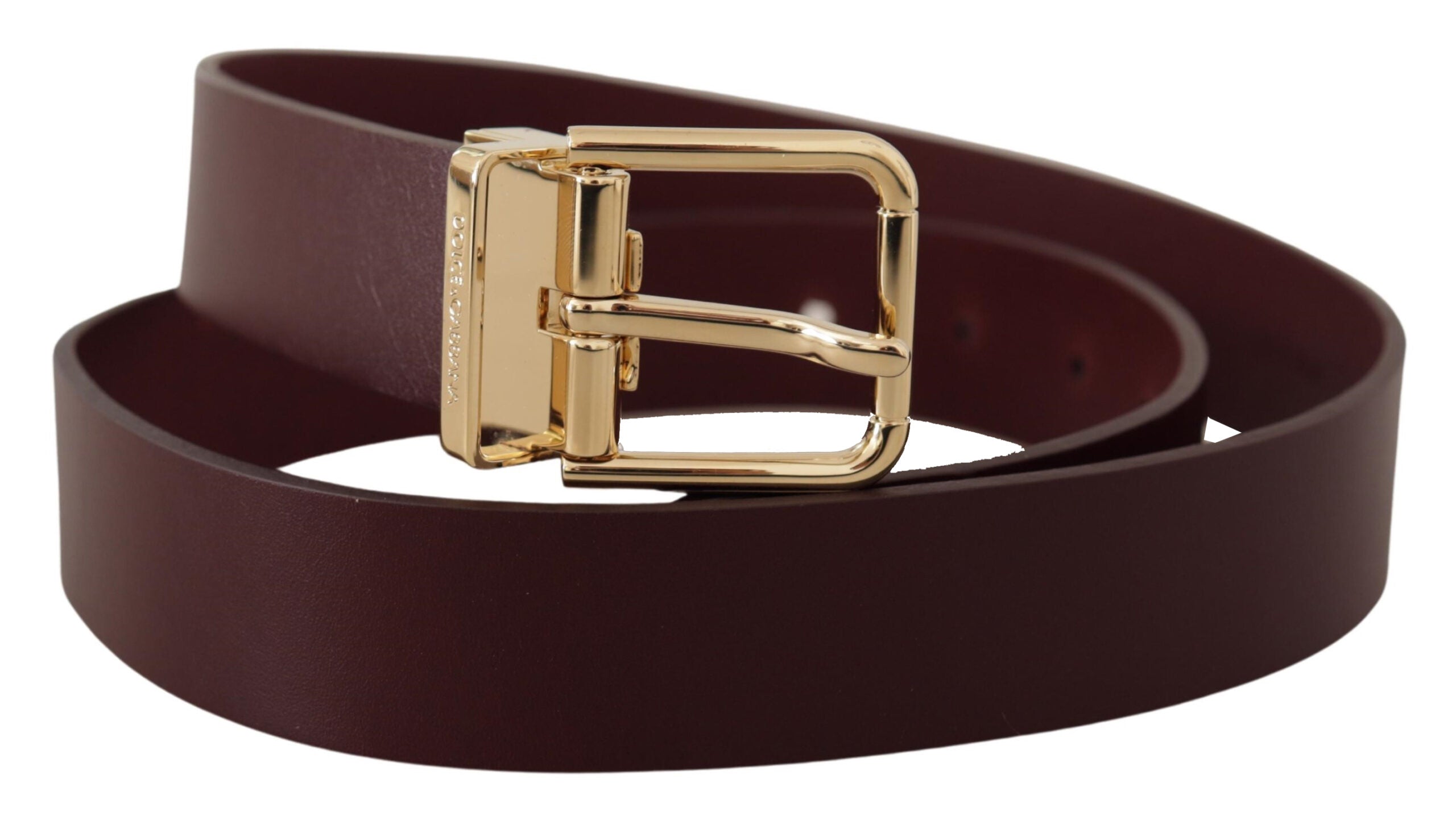 Dolce & Gabbana Kastanienbrauner Vitello-Ledergürtel mit goldener Metallschnalle