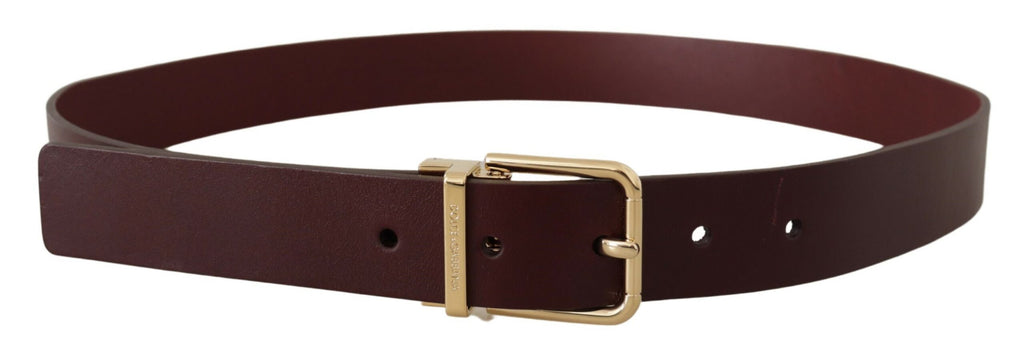 Dolce & Gabbana Kastanienbrauner Vitello-Ledergürtel mit goldener Metallschnalle