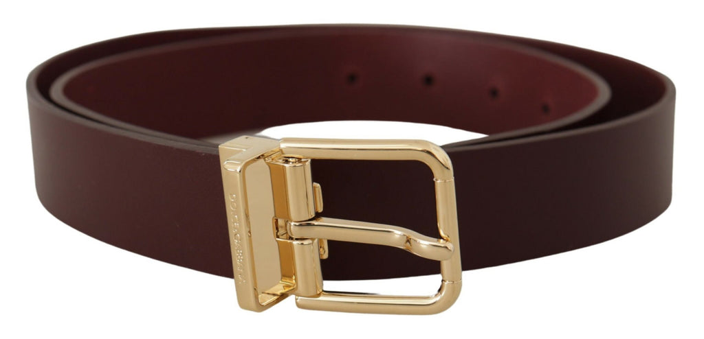 Dolce & Gabbana Kastanienbrauner Vitello-Ledergürtel mit goldener Metallschnalle