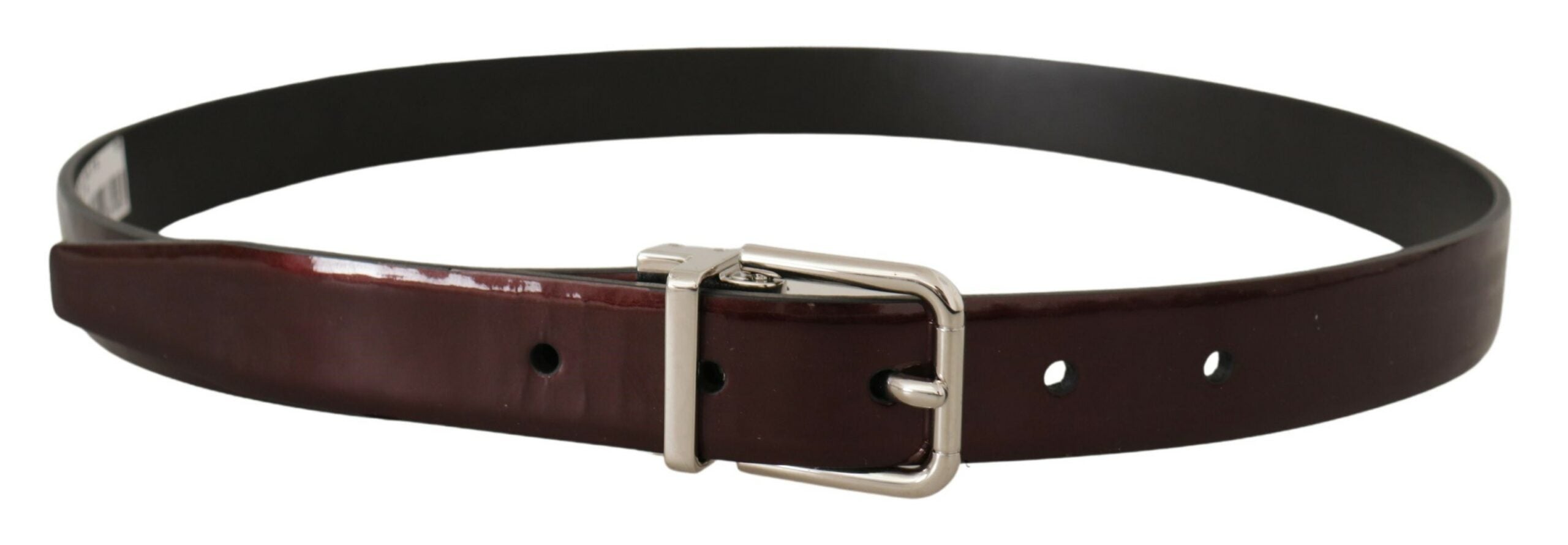 Dolce & Gabbana Braunes Lackleder Silberne Metallschnalle Gürtel