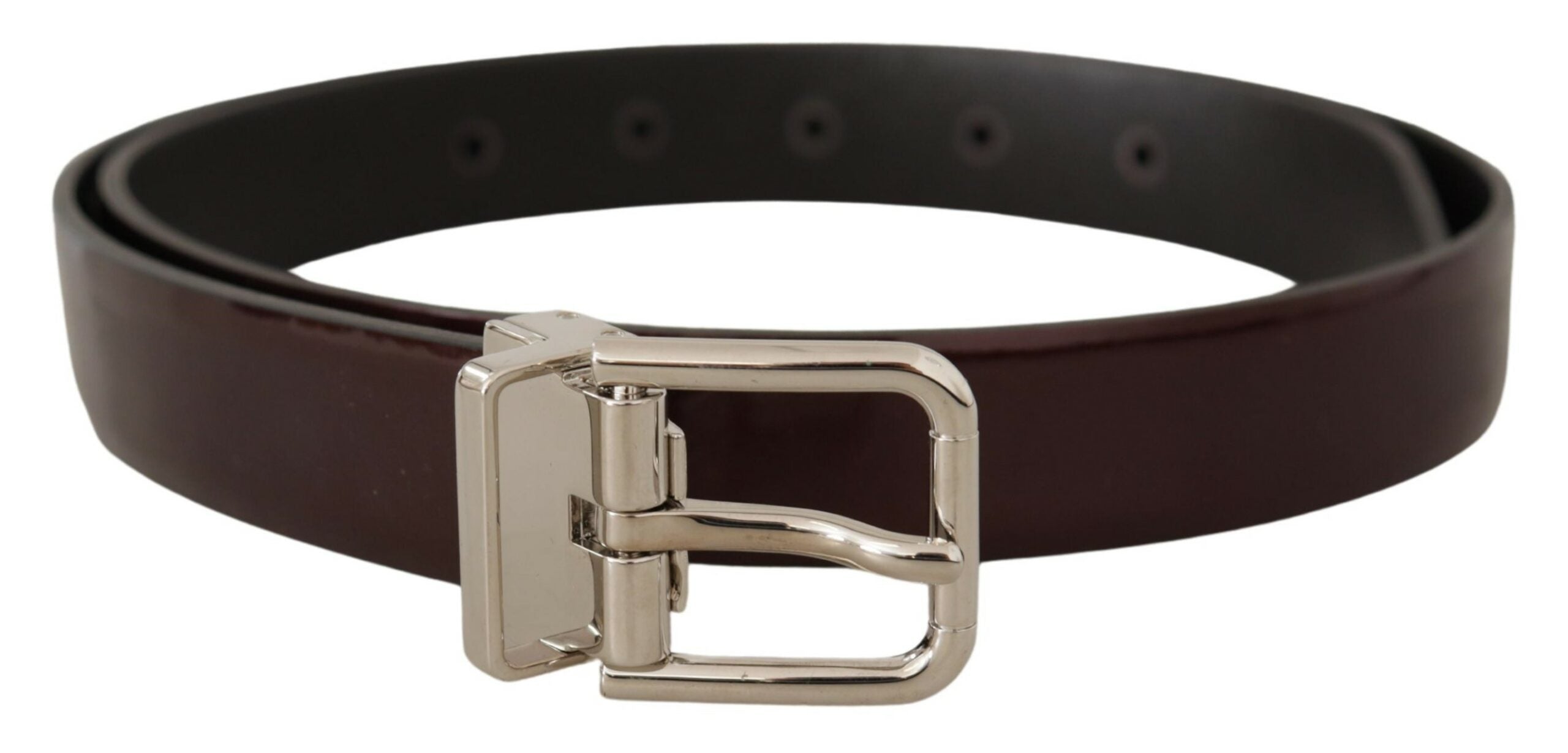 Dolce & Gabbana Braunes Lackleder Silberne Metallschnalle Gürtel