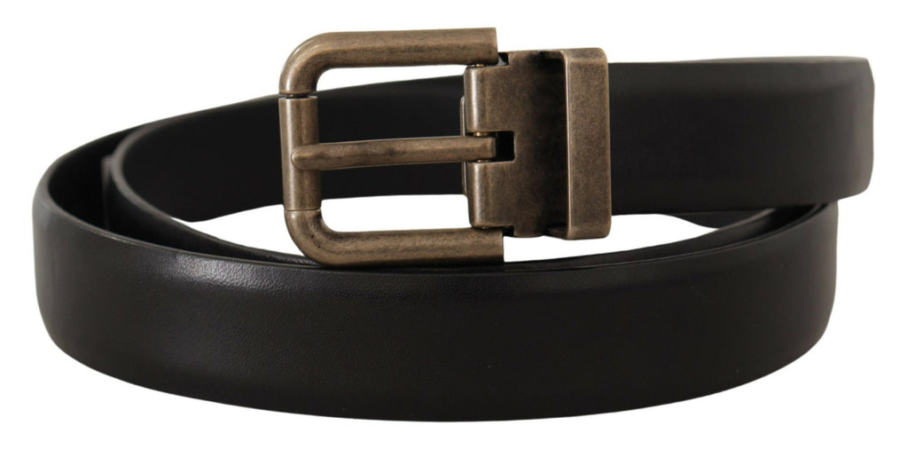 Dolce & Gabbana Black Calfskin Brushed Brass Box Buckle Belt