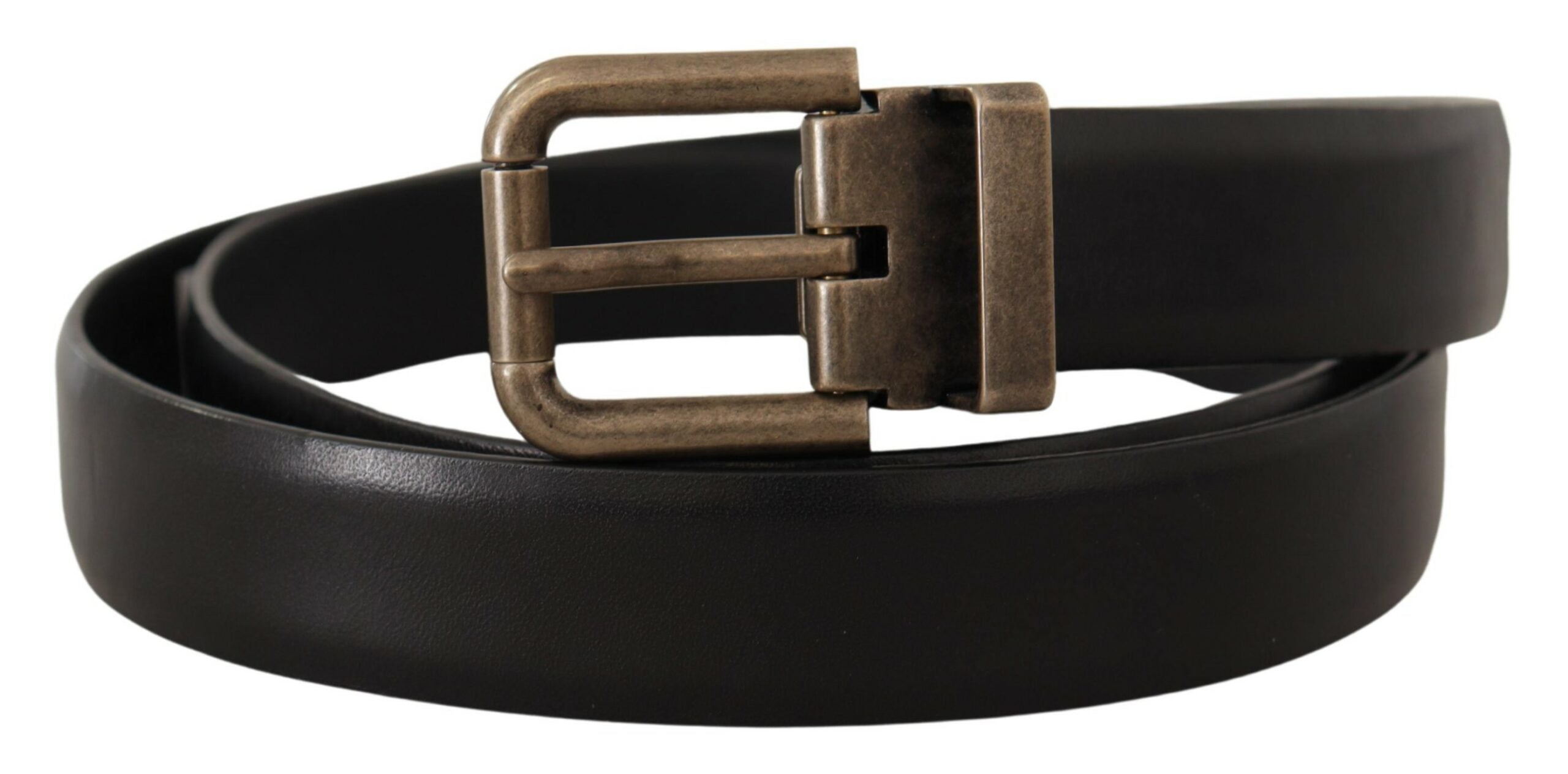 Dolce & Gabbana Black Calfskin Brushed Brass Box Buckle Belt