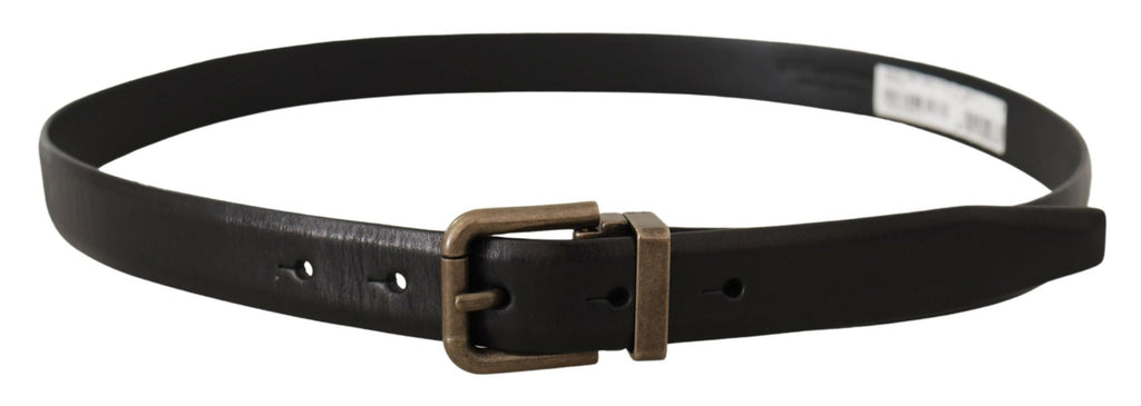 Dolce & Gabbana Black Calfskin Brushed Brass Box Buckle Belt