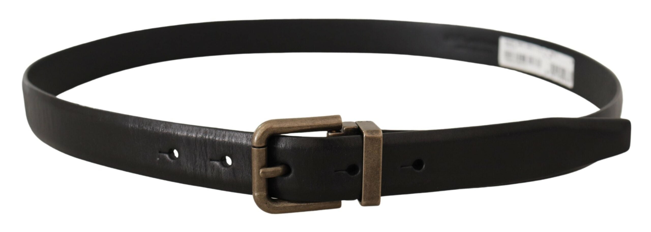 Dolce & Gabbana Black Calfskin Brushed Brass Box Buckle Belt