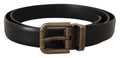 Dolce & Gabbana Black Calfskin Brushed Brass Box Buckle Belt