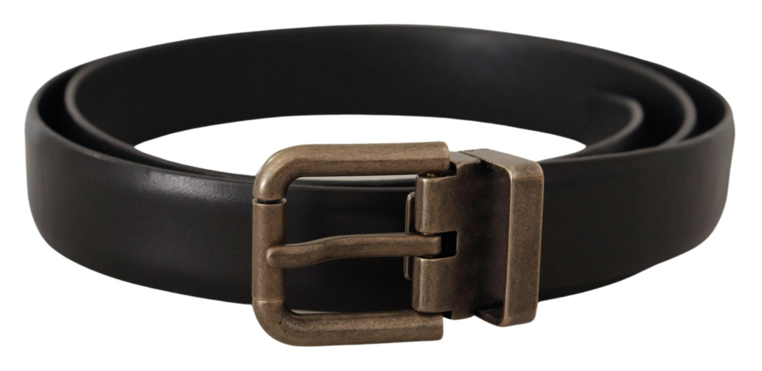 Dolce & Gabbana Black Calfskin Brushed Brass Box Buckle Belt