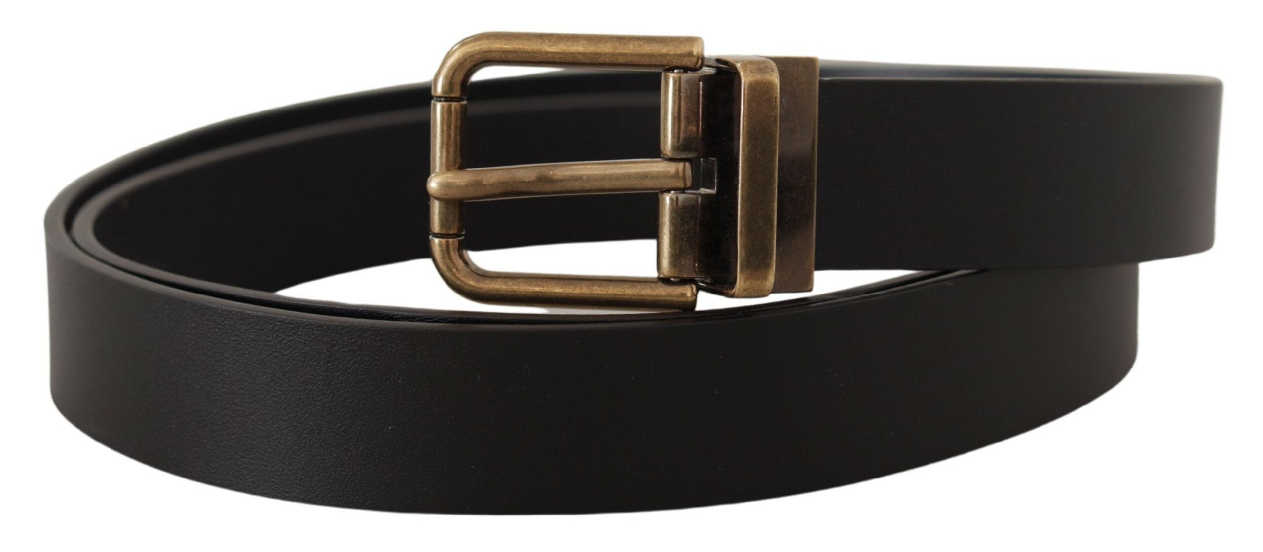Dolce & Gabbana Schwarzes Leder Messing Metall Box Buckle Gürtel