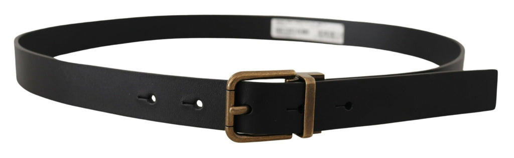 Dolce & Gabbana Schwarzes Leder Messing Metall Box Buckle Gürtel