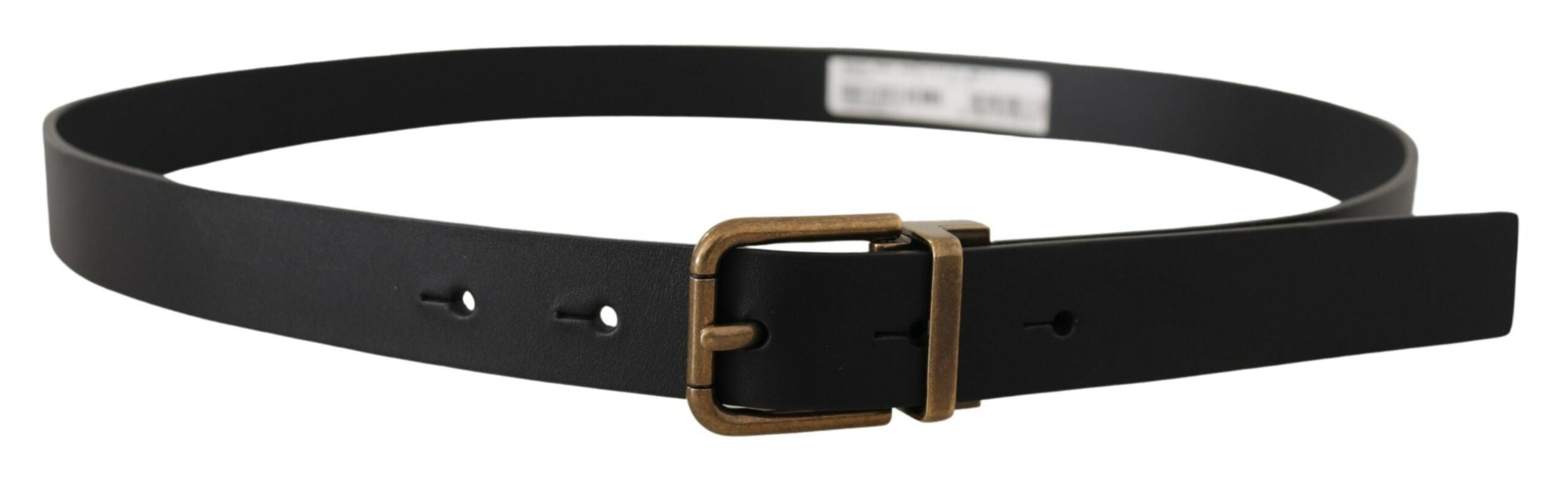 Dolce & Gabbana Schwarzes Leder Messing Metall Box Buckle Gürtel