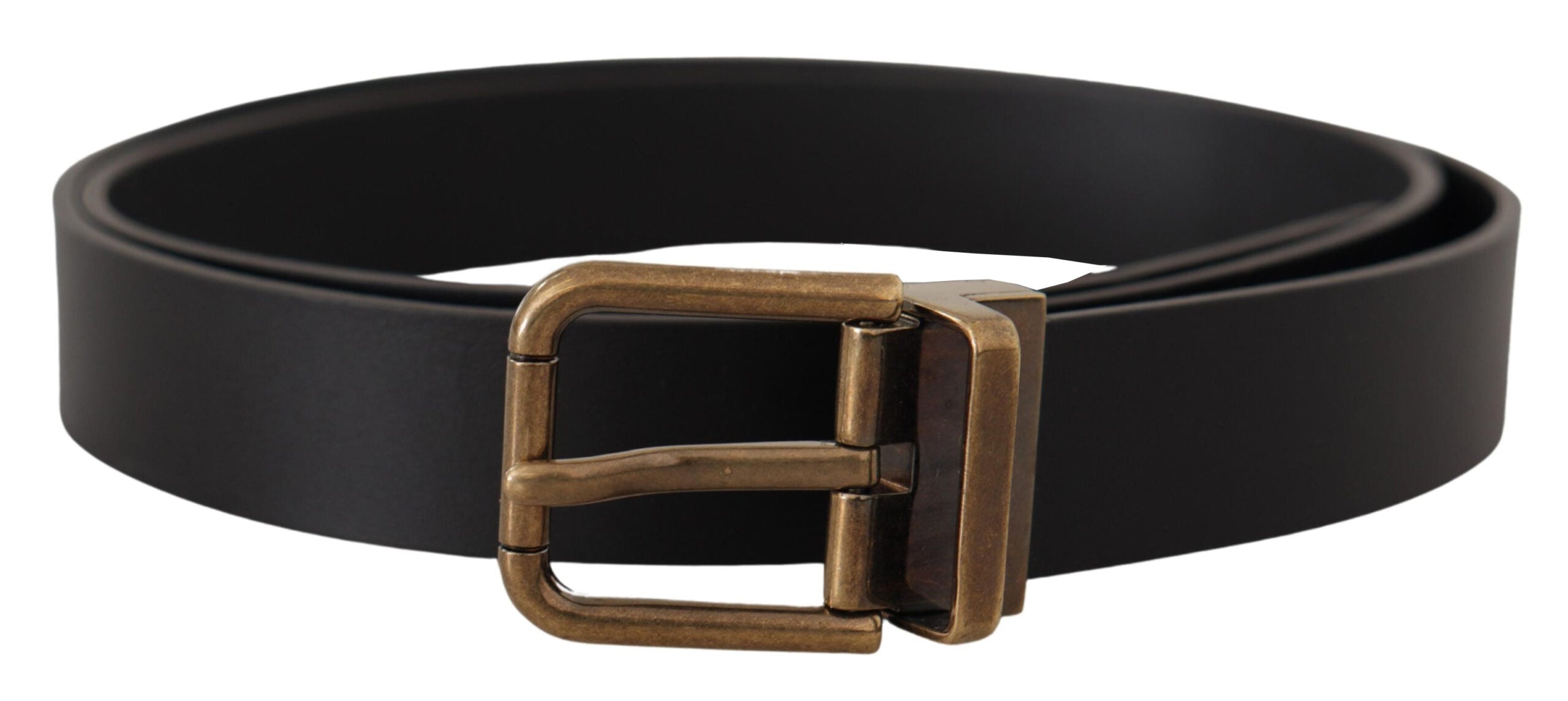Dolce & Gabbana Schwarzes Leder Messing Metall Box Buckle Gürtel