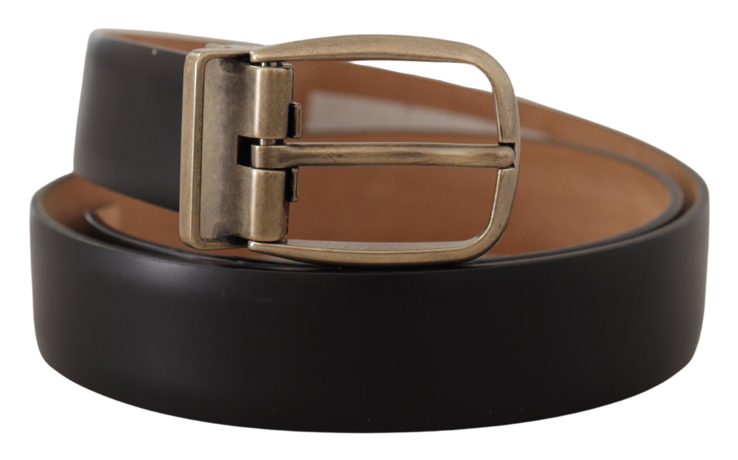 Dolce & Gabbana Black Brown Back Leather Vintage Metal Buckle Belt