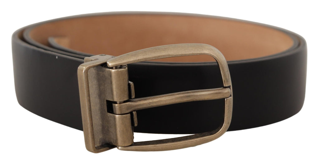 Dolce & Gabbana Black Brown Back Leather Vintage Metal Buckle Belt