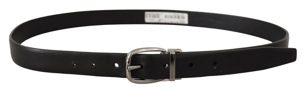 Dolce & Gabbana Schwarzer Leder Chrom Logo Metallschnalle Gürtel