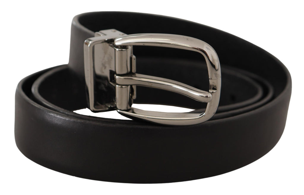 Dolce & Gabbana Schwarzer Leder Chrom Logo Metallschnalle Gürtel