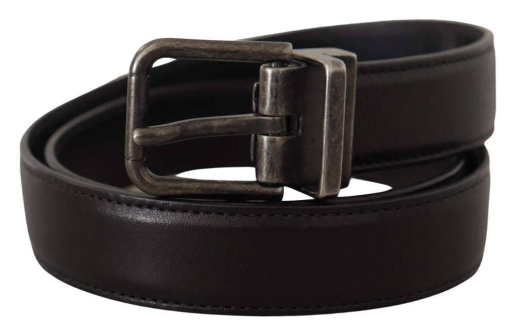 Dolce & Gabbana Black Calfskin Belt with Logo and Metal Buckle